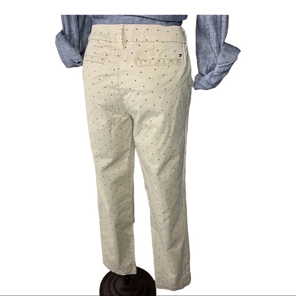 Tommy Hilfiger Ankle Pant Sz 6 Beige/Tan Blue dot Stretch Denim Style Preppy - Picture 5 of 14
